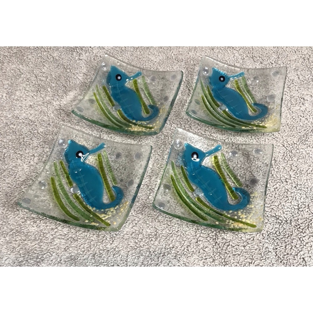 Fused Glass Slump Glass‎ Seahorse Trinket Dish Set of 4